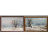 W.B. HENLEY (fl.1854-56) A pair of winter landscapes with huntsmen, one signed lower border;