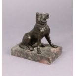 A Grand Tour bronze model of a seated dog, on marble rectangular base, 5¼” high x 5” wide.