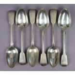 Six Victorian silver Fiddle pattern table spoons; London 1830 by Mary Chawner. (14.8oz)