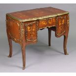 A Louis XV style marquetry inlaid & brass-mounted side table, with foliate decoration to the