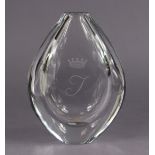 An Orrefors crystal glass vase designed by Sven Palmqvist, with etched ‘T’ monogram & coronet, inscr