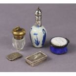 An early Chinese blue & white porcelain miniature lobed vase with standing figures & tall flowers,