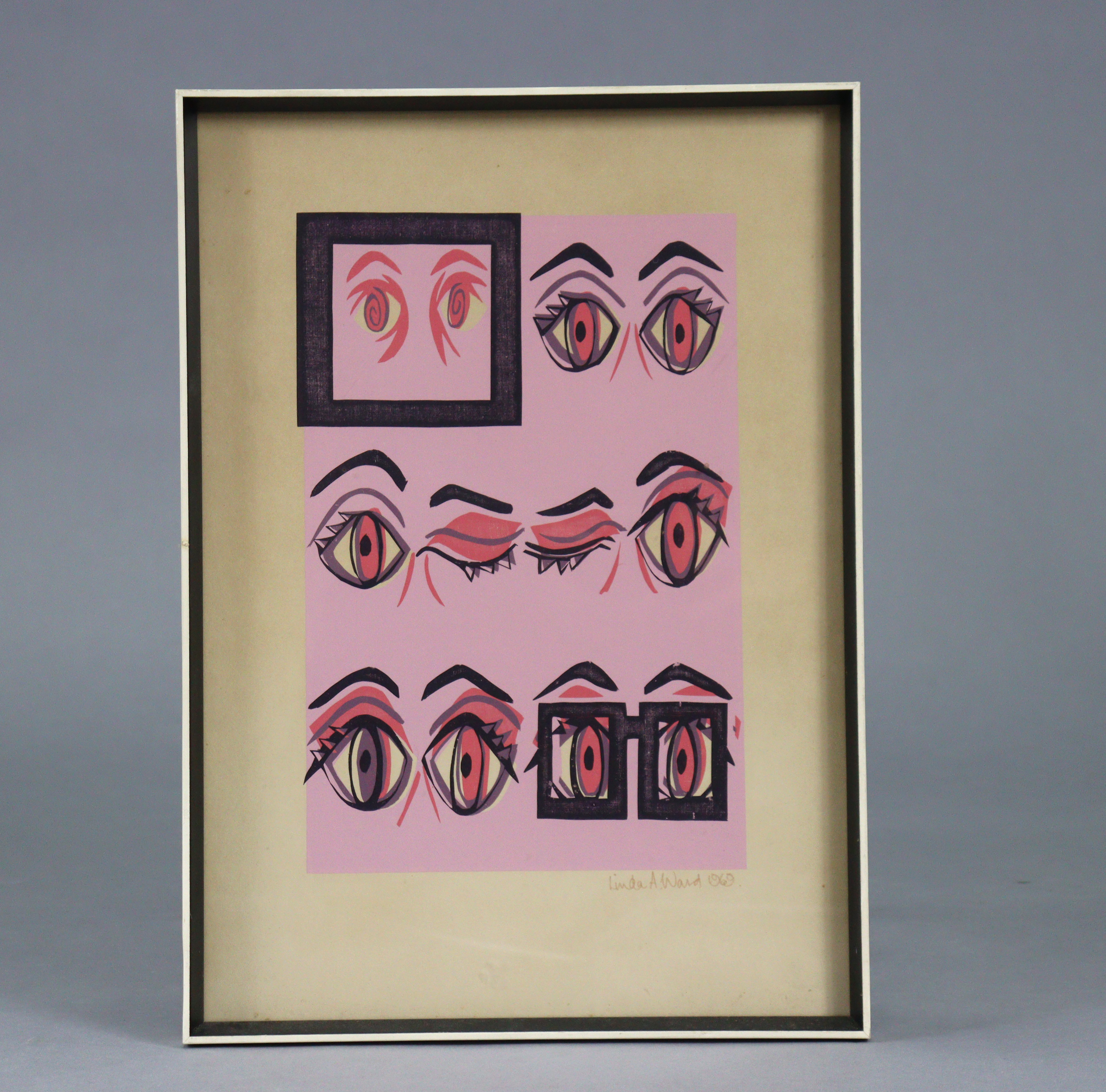 LINDA A. WARD (British, 20th century) A study of eyes; coloured etching on cream paper; signed & - Image 2 of 3