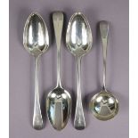 Three George III silver Old English table spoons, London 1798 by Wm Eley & Wm Fearn; & a ditto sauce