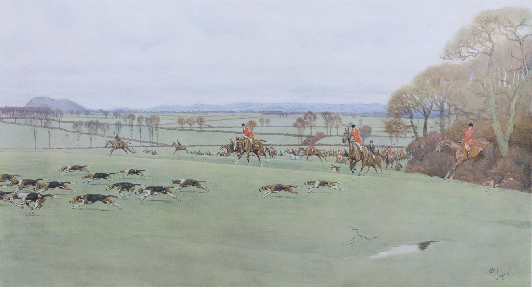 After CECIL ALDIN (1870-1935) A huntsman & hounds riding past a high wall, coloured lithograph, - Image 7 of 7