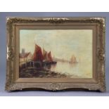 JAMES WEBB (1835-1895) A harbour scene with moored sailing vessels, signed lower right; oil on