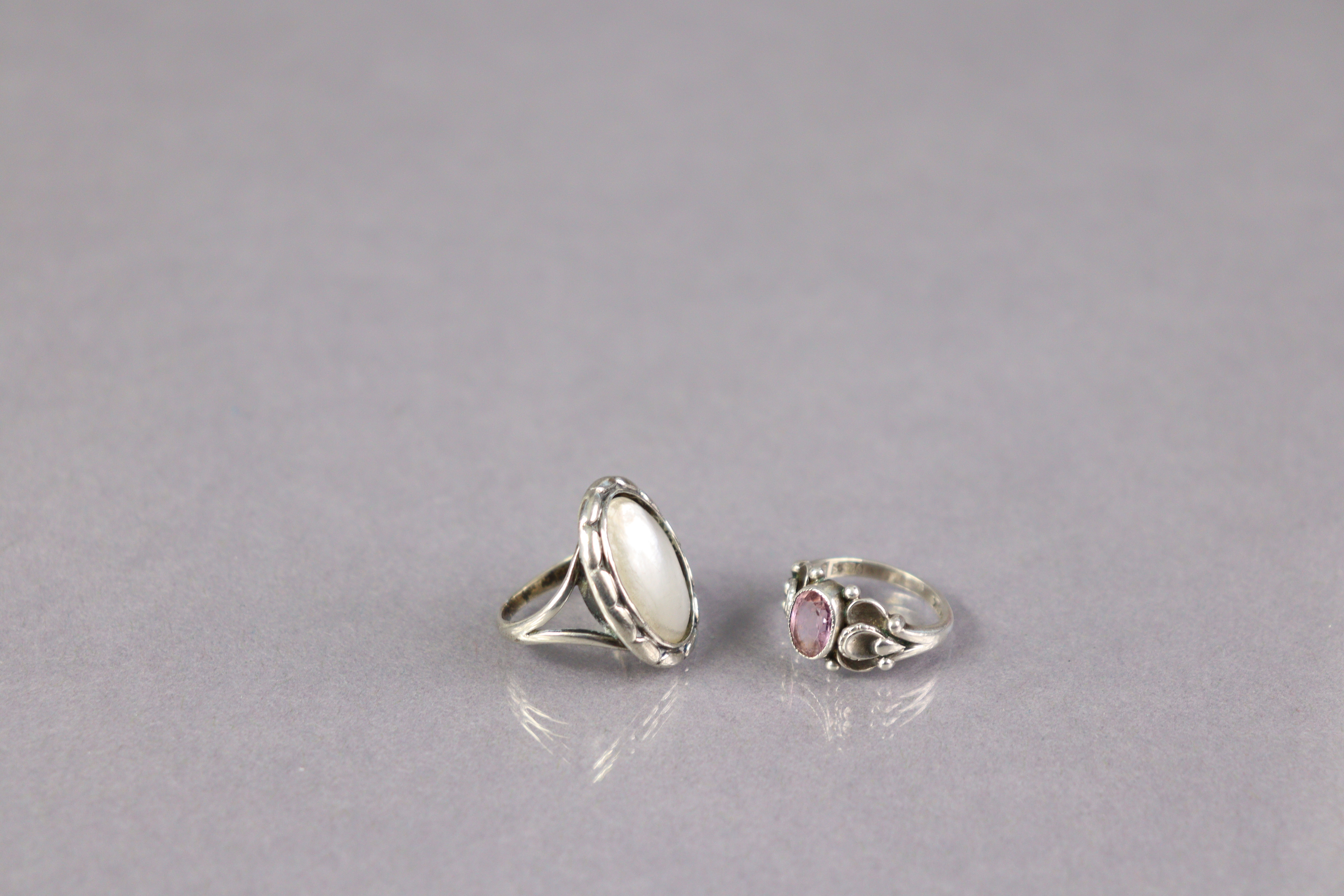 A Georg Jensen sterling ring set pink oval gemstone, size H (2.8g); & another Georg Jensen - Image 2 of 3