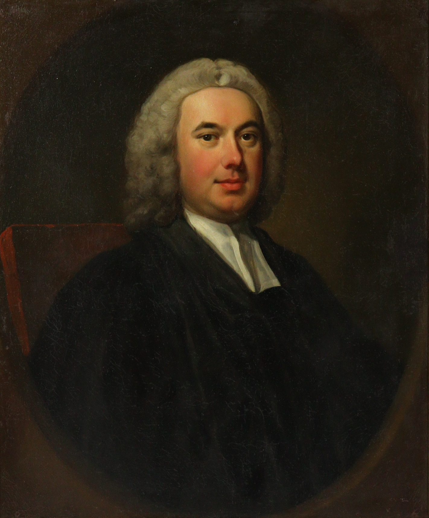 Manner of THOMAS HUDSON (1701-1779). Portrait of John Huyshe, head & shoulder length, wearing