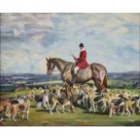 R. FARNSWORTH (British, 20th century) A hunting party in a landscape; signed lower left; oil on