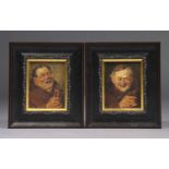 DUTCH SCHOOL, 19th century. A pair of small made portrait studies, each smiling with glass raised,