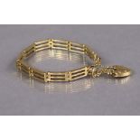 A 9ct gold flexible gate-link bracelet with padlock clasp & safety chain (18.2g)