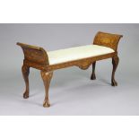A 19th century Dutch inlaid mahogany window seat with padded drop-in seat upholstered cream floral