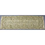 A late Victorian silk & metallic-thread embroidered table runner, with raised foliate design in