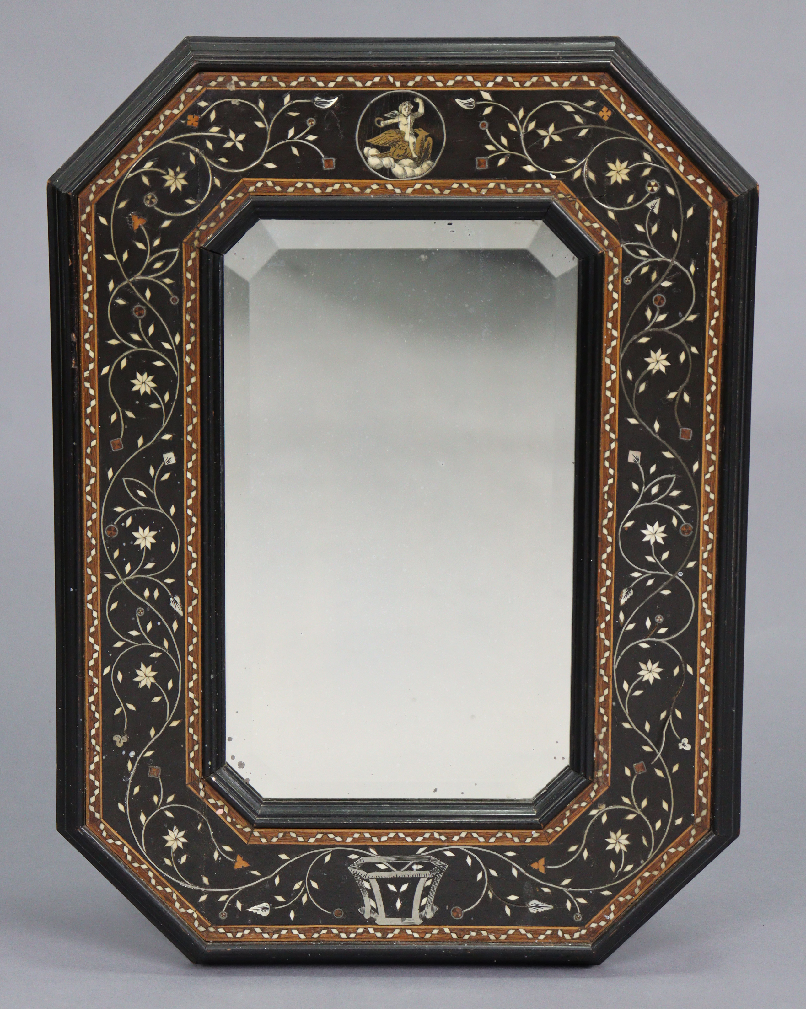 A late 19th/early 20th century Italian marquetry-inlaid rosewood rectangular wall mirror, with