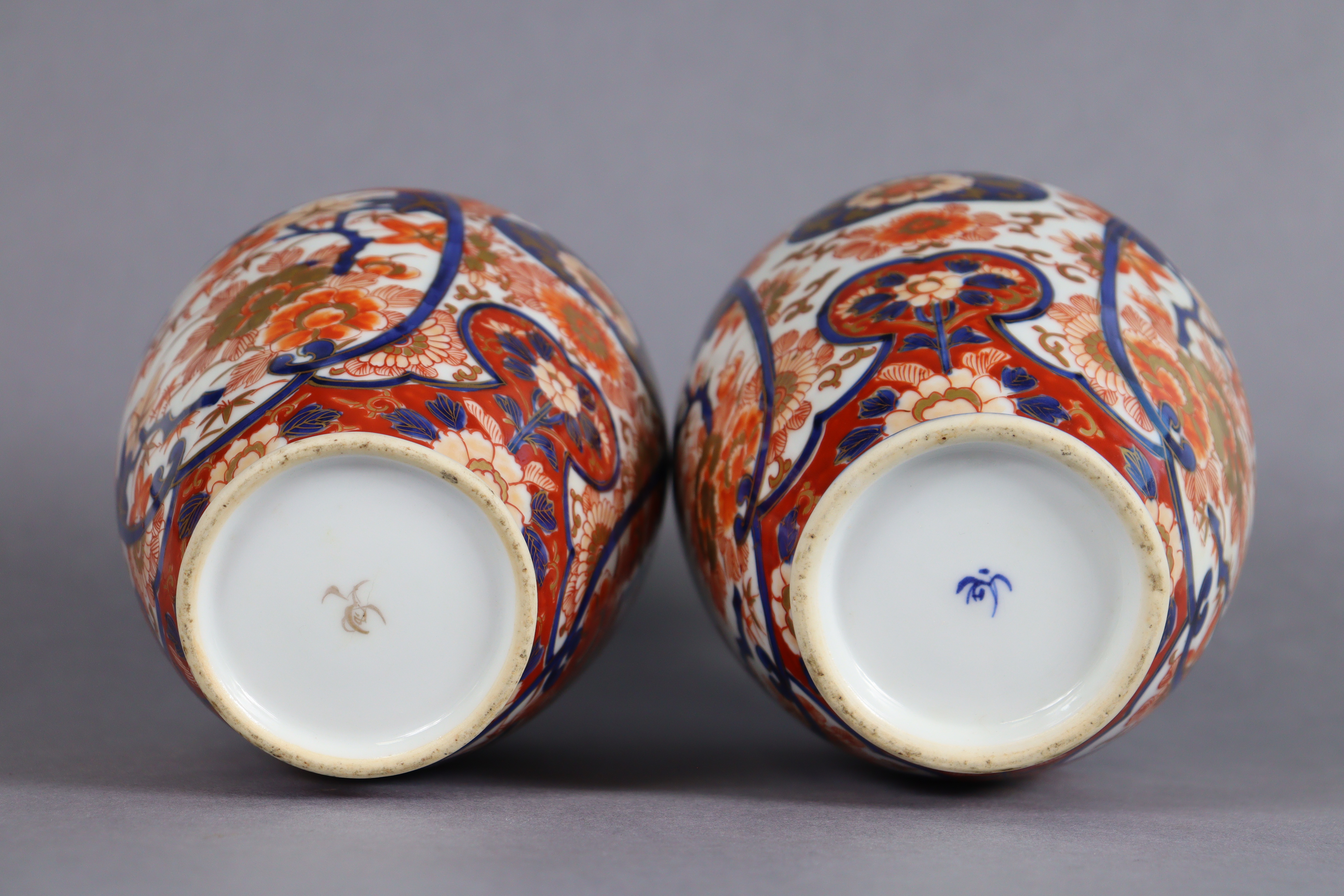 A pair of Japanese Fukugawa/Koransha Imari ovoid vases with all-over floral decoration in deep blue, - Image 3 of 4