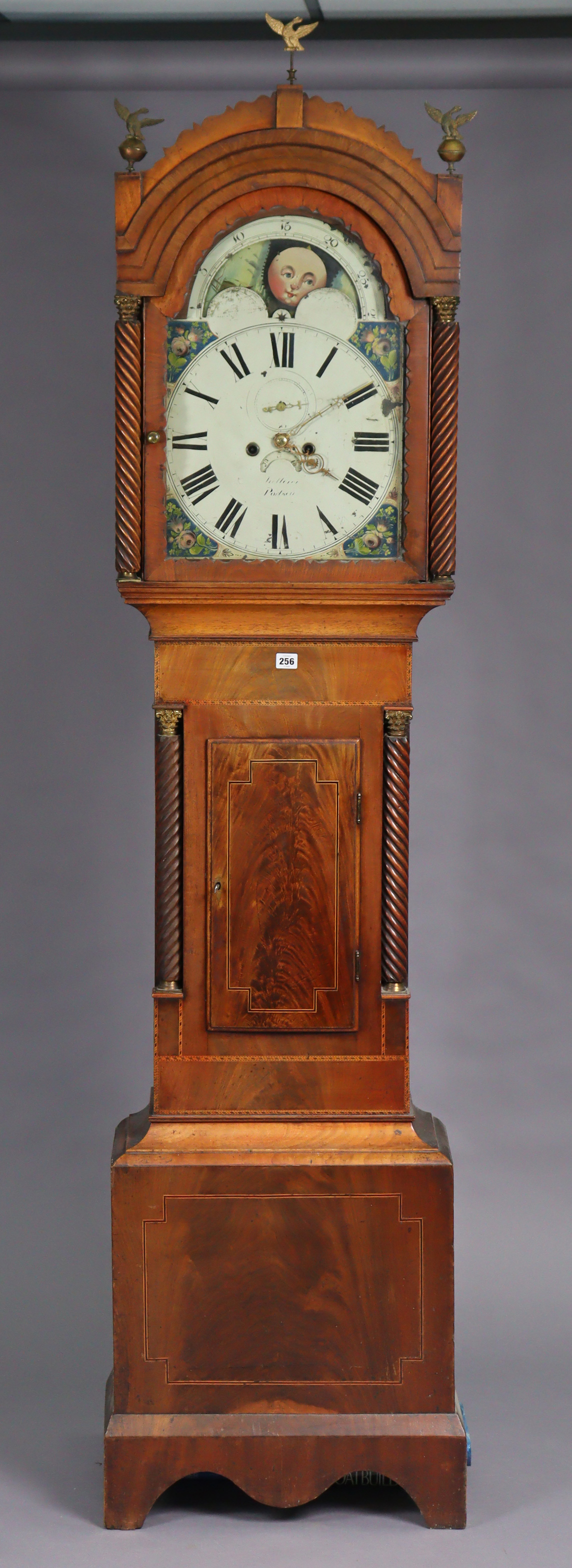 An early 19th century longcase clock, the 14” painted dial with moon-phase, inscribed “Portsea” (
