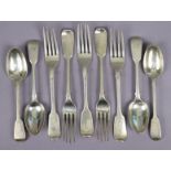 Five Victorian silver Fiddle pattern dessert forks, & four ditto teaspoons, London 1830 by Mary