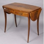 A reproduction mahogany drop-leaf centre table with an oval top, fitted two frieze drawers, & on