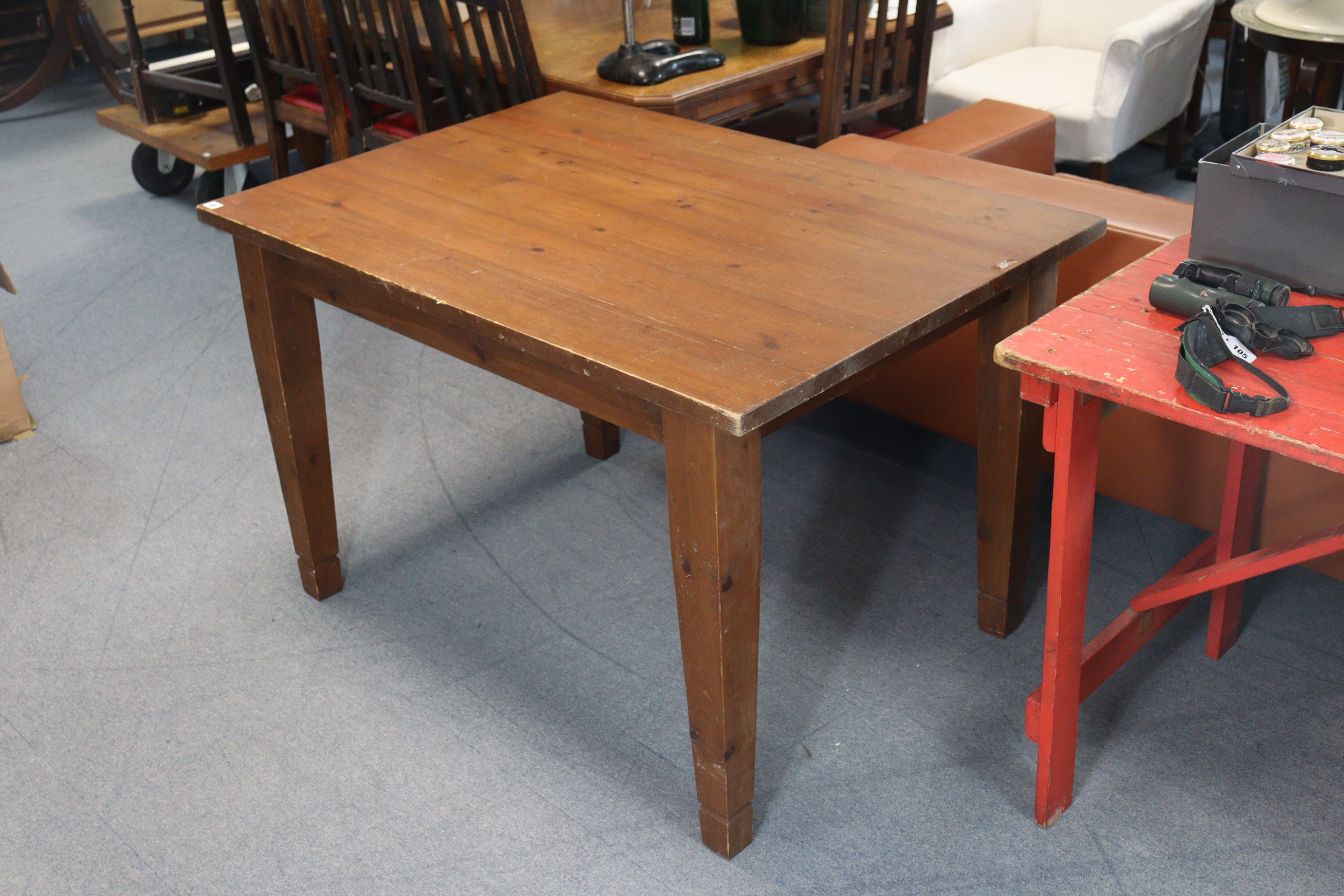 A pine kitchen table with a rectangular top, & on four square tapered legs, 48” wide x 30½” high; - Image 5 of 7