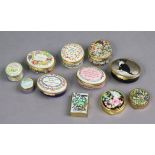 Eight Halcyon Days enamelled pill boxes; together with other pill boxes.