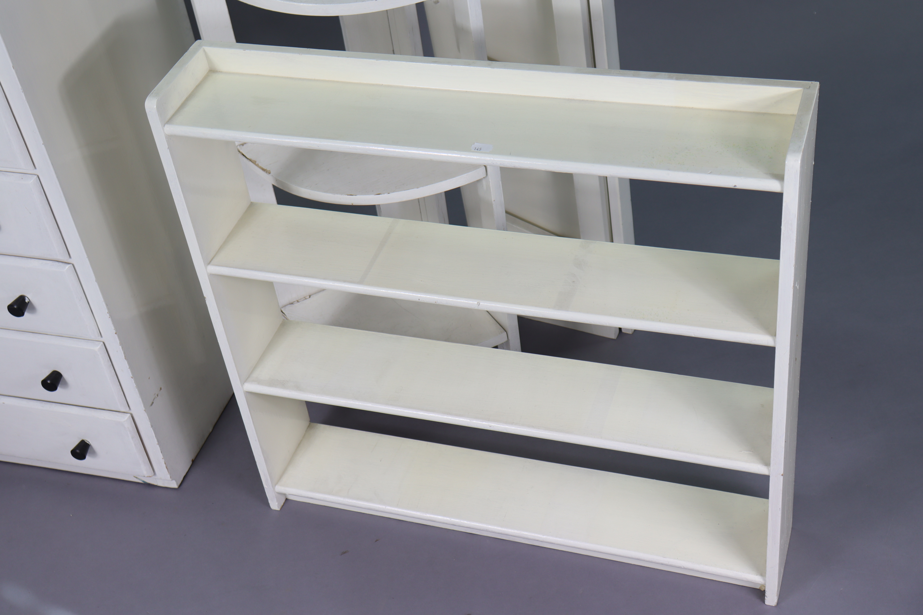 A white painted wooden small upright chest fitted seven long drawers, 28¼” wide x 43” high; together - Image 3 of 5