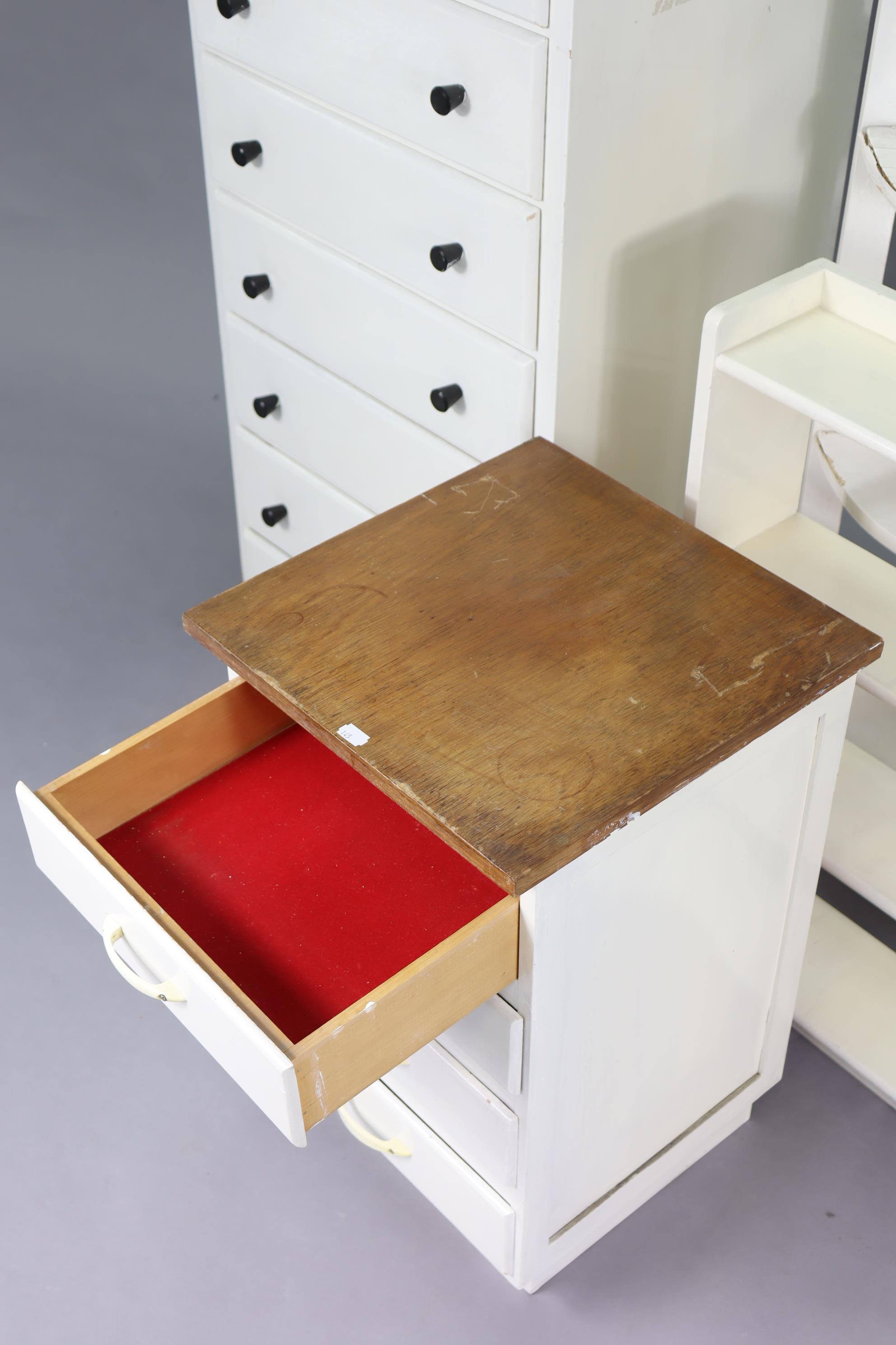 A white painted wooden small upright chest fitted seven long drawers, 28¼” wide x 43” high; together - Image 2 of 5