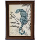 A large coloured print after Rama Samaraweera (1926-2021), titled "Clouded Leopard" (frame with