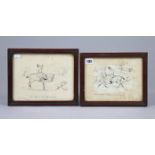 A pair of black and white humorous equestrian prints titled “Drawn Blank-(and a nice ride home)”,