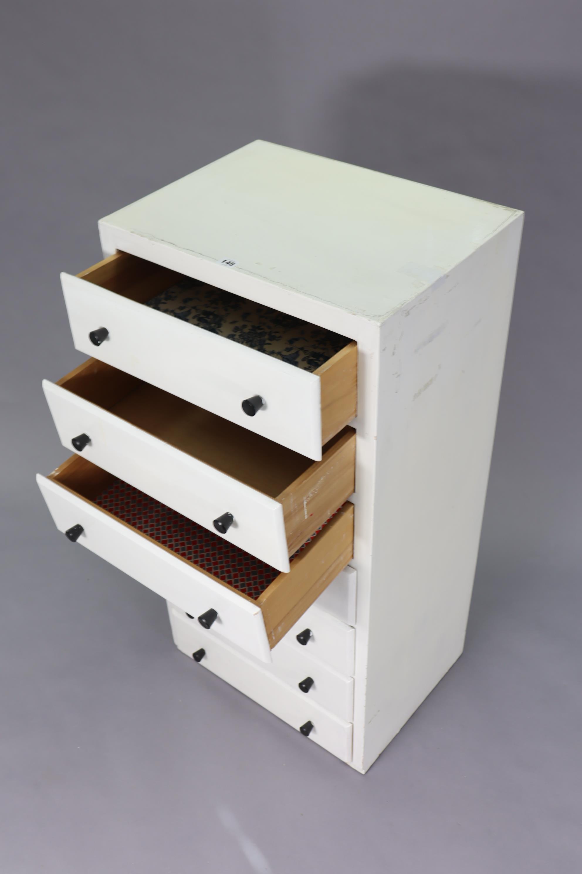 A white painted wooden small upright chest fitted seven long drawers, 28¼” wide x 43” high; together - Image 5 of 5