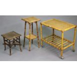 A bamboo & woven-cane rectangular two-tier tea trolley, 24” wide x 23½” high; & two bamboo