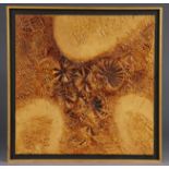 A textured abstract study depicting ammonite fossils, in ochre tones, unsigned (acrylic and mixed