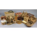 Various wicker baskets; wastepaper bins, etc.