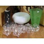 A set of ten footless brandy glasses, 4” high; together with various other drinking vessels; a Royal