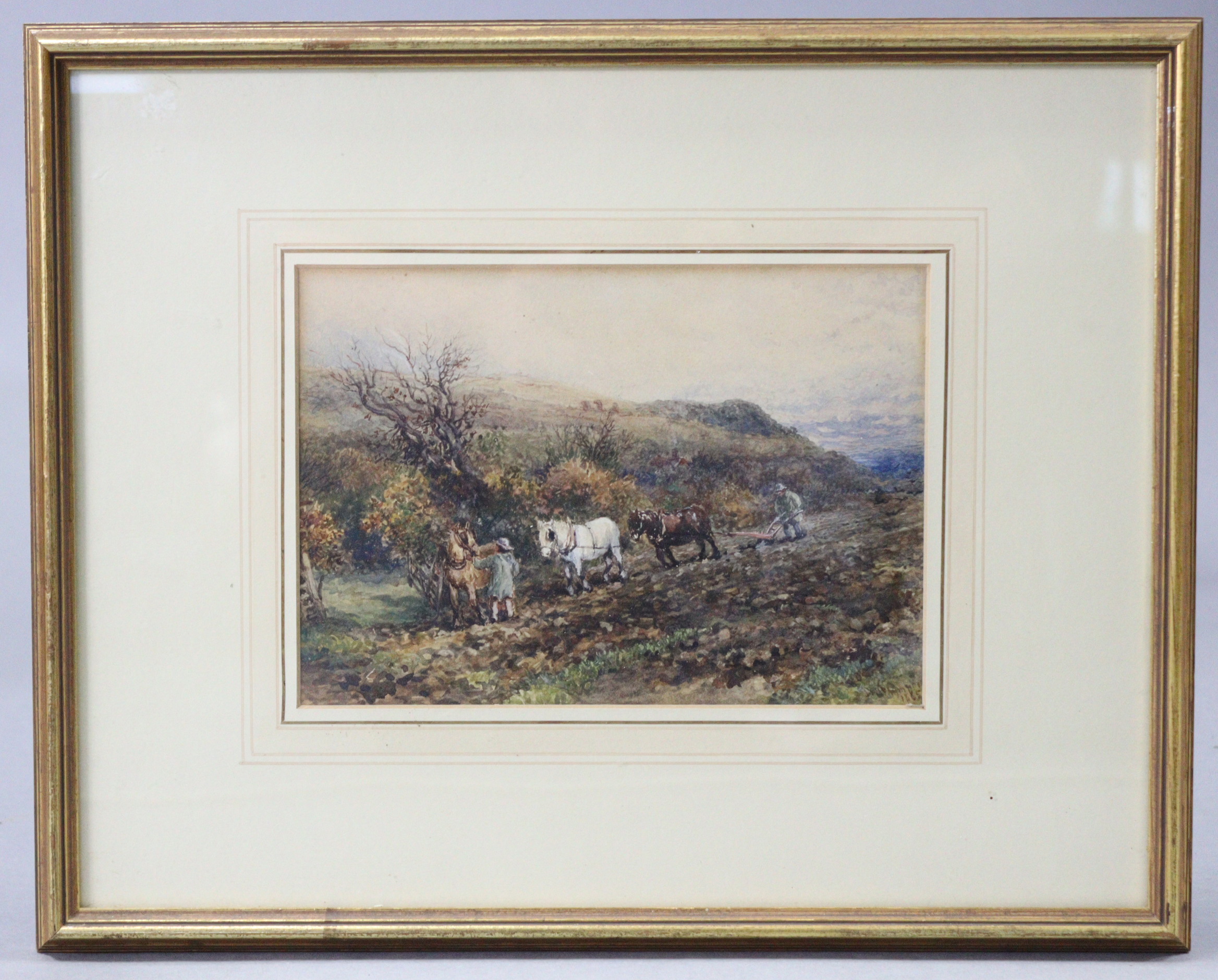 JOSIAH WOOD WHIMPER, R.I. (1813-1903). A ploughing scene near Hazelmere; watercolour: signed & dated - Image 3 of 6