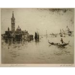 SWEET, Walter Henry/SHAPLAND, John. A black & white etching of a Venetian lagoon scene, signed by