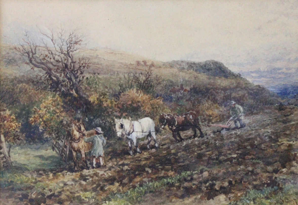JOSIAH WOOD WHIMPER, R.I. (1813-1903). A ploughing scene near Hazelmere; watercolour: signed & dated