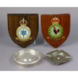 A WWII R.A.F Merlin Spitfire Piston, 5¼” diameter, together with two R.A.F plaques; & a pewter