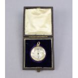 A late 19th/early 20th century gold-cased pendant aneroid barometer with 2.3cm engraved silvered di