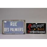 A French enamelled street sign “Rue Des Palmiers”, 9¾” x 15½”; & a French coloured glass dry-