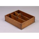 A late 19th/early 20th Century mahogany three-division cutlery tray with a brass handle, 12” wide.