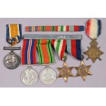 A group of four WWII service medals; 1939-45 star, Italy star, Defence, & War Medal, un-named, mount