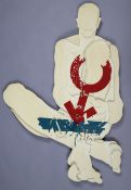 A painted wooden construction by Phil Powell (contemporary, Cheltenham), titled “Self-Image (Red,