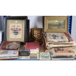 A Victorian family coat-of-arms; an album of mixed cigarette cards; various volumes, etc.