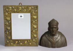 A bronzed fibreglass head & shoulders bust of a cardinal, signed to back CB, 8” high; & a small