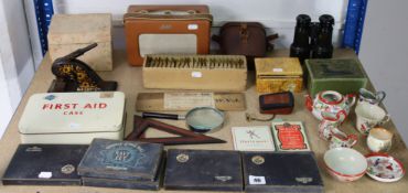A Roberts transistor radio; a Brinco brand wire staple press, boxed; a pair of vintage field