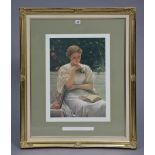 A large coloured print after Charles Edward Perugini titled “In The Orangery”, 22 ”x 16”, in a