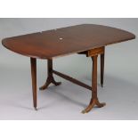 A reproduction inlaid-mahogany drop-leaf dining table on square tapered end supports & splay legs,