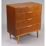 A mid-20th century Austin Suite teak chest fitted four long drawers, & on short square tapered legs,