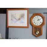 Five decorative pictures; a battery-operated wall clock; various decorative ornaments, etc.