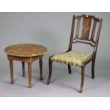 An Edwardian inlaid-beech occasional chair with a padded seat, & on slender cabriole legs;